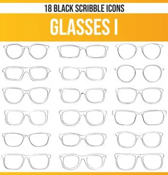 Scribble Black Icon Set Glasses Stock Illustration