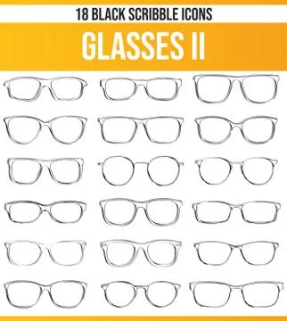 Scribble Black Icon Set Glasses Illustrazione stock