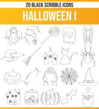 Scribble Black Icon Set Halloween イラスト素材