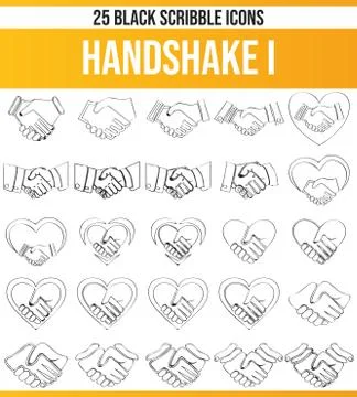 Scribble Black Icon Set Handshake Stock Illustration