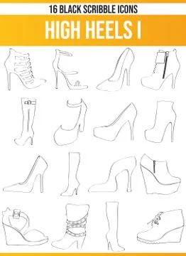 Scribble Black Icon Set High Heels Stock Illustration