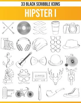 Scribble Black Icon Set Hipster イラスト素材