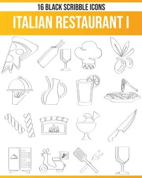 Scribble Black Icon Set Italian Restaurant Illustrazione stock