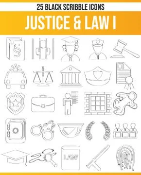 Scribble Black Icon Set Justice &amp; Law Illustrazione stock