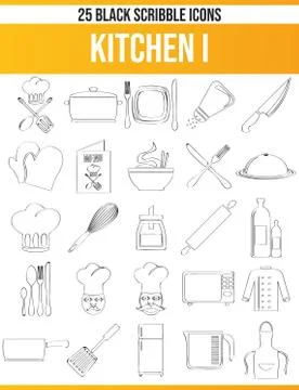 Scribble Black Icon Set Kitchen イラスト素材