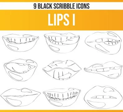 Scribble Black Icon Set Lips Illustrazione stock