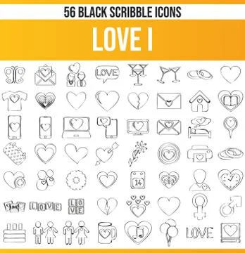 Scribble Black Icon Set Love Stock Illustration