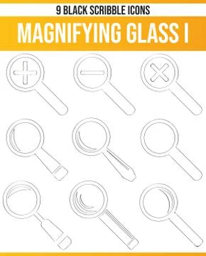 Scribble Black Icon Set Magnifying Glass Illustrazione stock