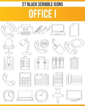 Scribble Black Icon Set Office Stock Illustration