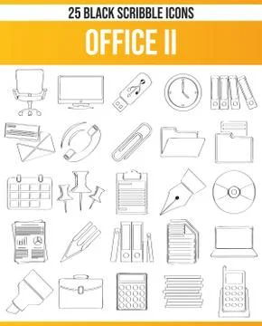 Scribble Black Icon Set Office Illustrazione stock
