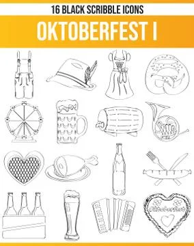 Scribble Black Icon Set Oktoberfest Illustrazione stock