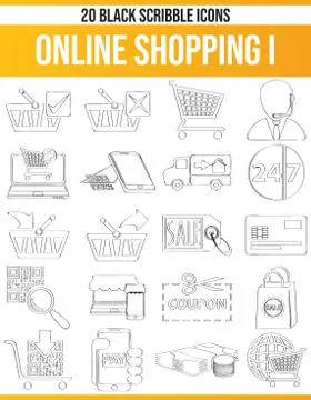 Scribble Black Icon Set Online Shopping Stock Illustration