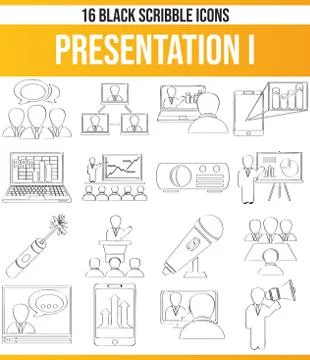 Scribble Black Icon Set Presentation Illustrazione stock