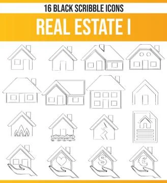Scribble Black Icon Set Real Estate Stock Illustration