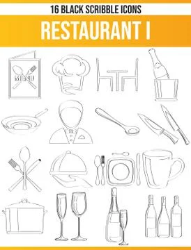 Scribble Black Icon Set Restaurant Illustrazione stock