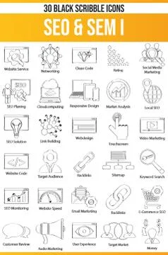 Scribble Black Icon Set SEO &amp; SEM Stock Illustration