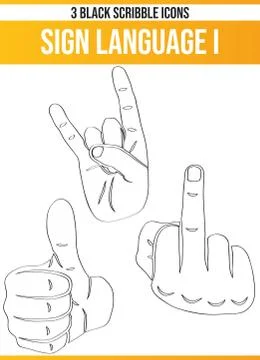 Scribble Black Icon Set Sign Language Stock Illustration