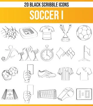 Scribble Black Icon Set Soccer Stock Illustration