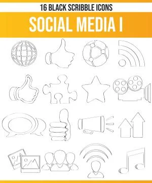 Scribble Black Icon Set Social Media Stock Illustration