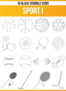 Scribble Black Icon Set Sport Stock Illustration