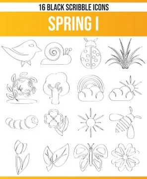 Scribble Black Icon Set Spring Stock-Illustration