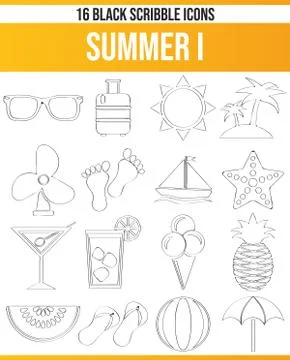 Scribble Black Icon Set Summer Stock Illustration