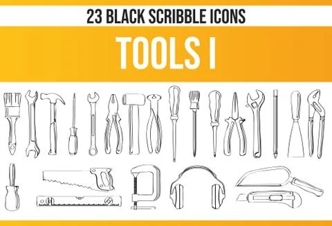 Scribble Black Icon Set Tools Stock Illustration