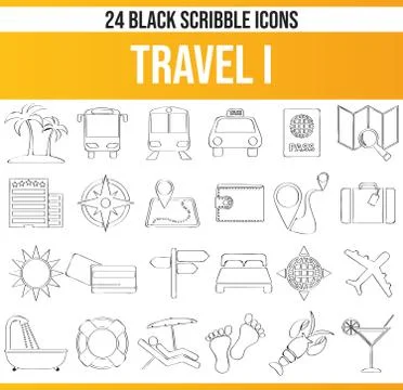 Scribble Black Icon Set Travel Illustrazione stock