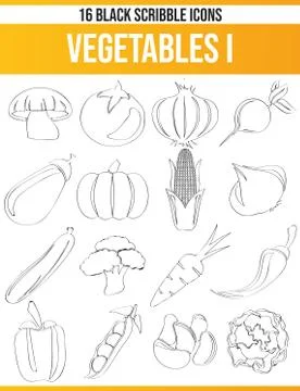 Scribble Black Icon Set Vegetables 스톡 일러스트