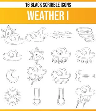 Scribble Black Icon Set Weather Stock Illustration
