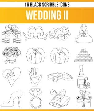 Scribble Black Icon Set Wedding Illustrazione stock