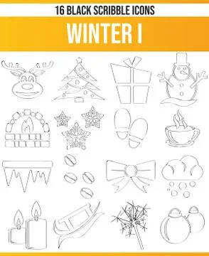Scribble Black Icon Set Winter Stock Illustration