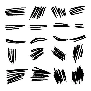 Scribble brush stroke charcoal curly line set illustation for background desi Stock Illustration