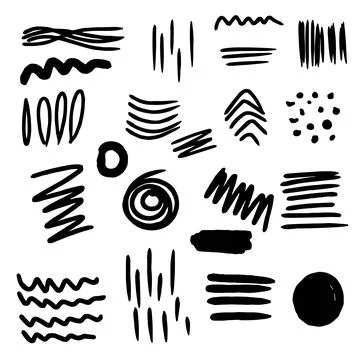 Scribble brush stroke charcoal curly line set illustation for background desi Stock Illustration