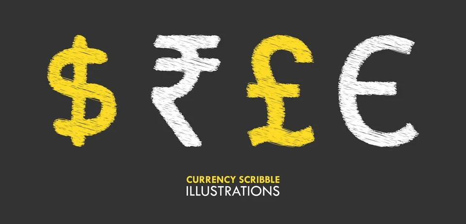 Scribble Chalk Style Rupee Dollar Pound Euro Icon Currency Vector Illustration Stock Illustration