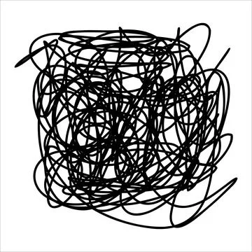 Scribble chaotic mess thin line. Doodle mess line, curls, swirl, twirl, thread Stock Illustration