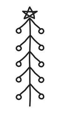 Scribble Christmas Pine Tree with decoration and a star Stock Illustration