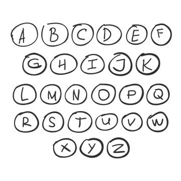 Scribble Circle Font Hand Drawn Alphabet Black Isolated Stock Illustration