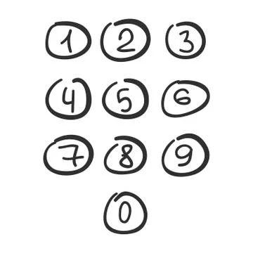 Scribble Circle Font Hand Drawn Numbers Black Isolated Stock Illustration