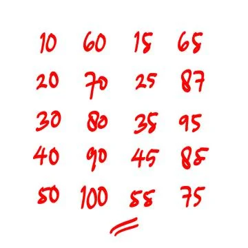 Scribble Circle Font Hand Drawn Numbers red Isolated Stock Illustration