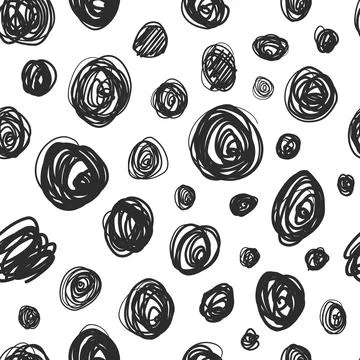 Scribble circles hand drawn seamless vector pattern. Stock Illustration