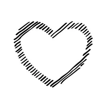 Scribble diagonal hatching, black heart shaped frame, Valentines Day. Stock Illustration