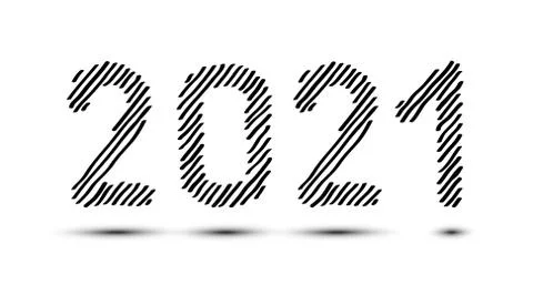 Scribble diagonal hatching Black numbers 2021 template, symbol isolated Stock Illustration