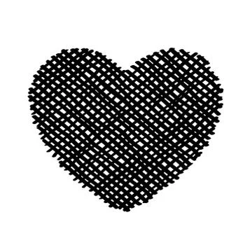 Scribble diagonal hatching criss cross Black heart for Valentines Day. Stock Illustration