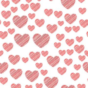 Scribble diagonal hatching hearts, abstract seamless pattern, background. Stock Illustration