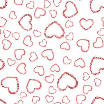 Scribble diagonal hatching hearts, abstract seamless pattern, background. Stock Illustration
