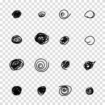 Scribble doodle circle and point. Collection black shapes dots and drops. Set Stock Illustration