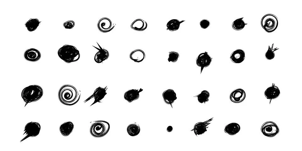 Scribble doodle circle and point. Collection black shapes dots and drops. S.. Stock Illustration