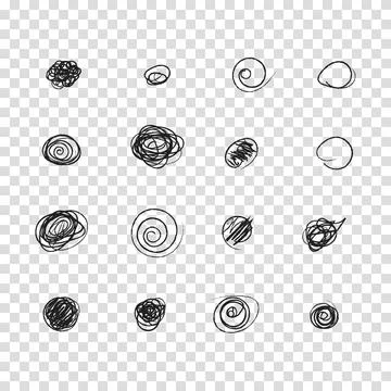 Scribble doodle circle and point. Collection black shapes dots and drops. S.. Stock Illustration