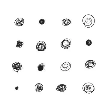 Scribble doodle circle and point. Collection black shapes dots and drops. S.. 스톡 일러스트